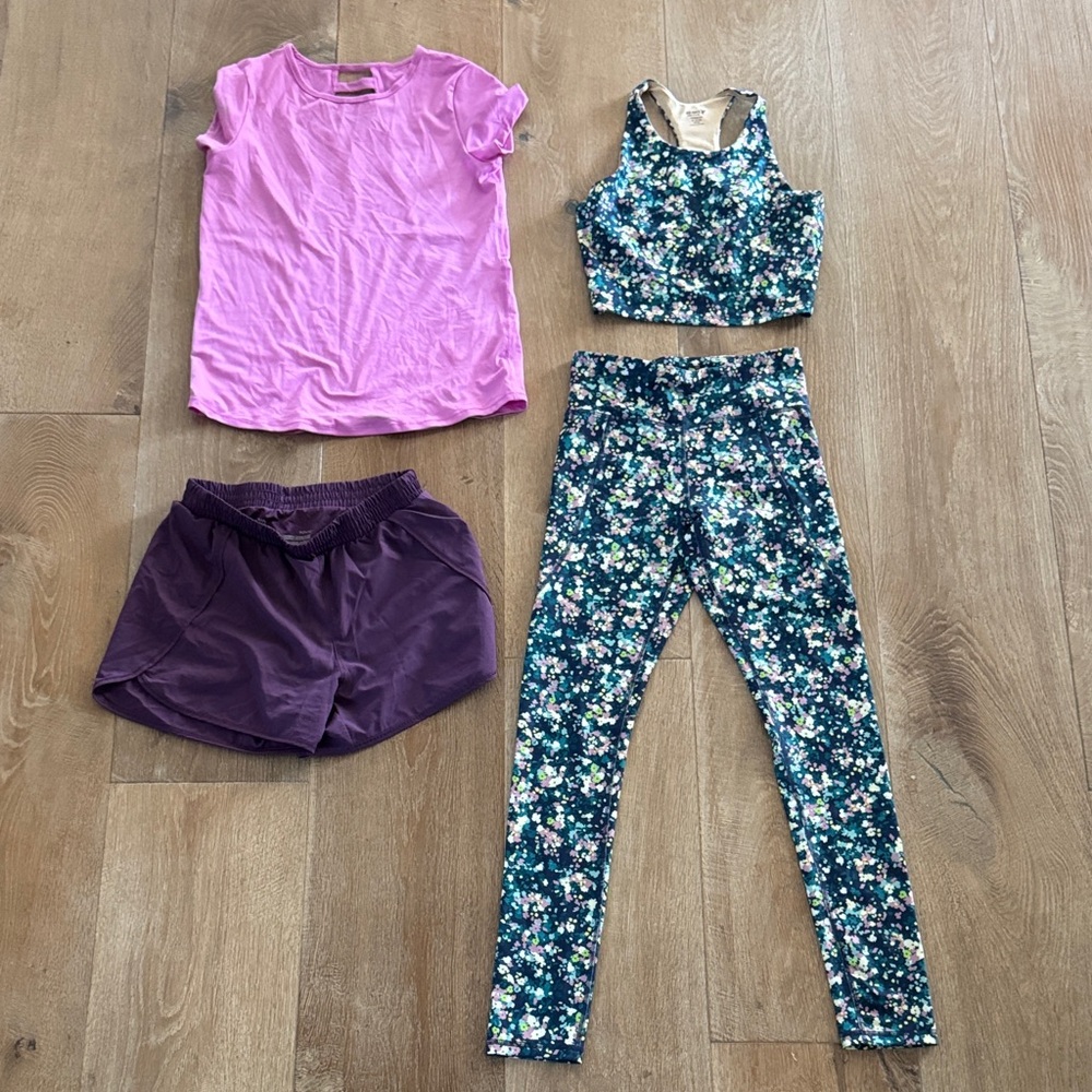 Floral Activewear Set with Purple Shorts and Lavender Tee